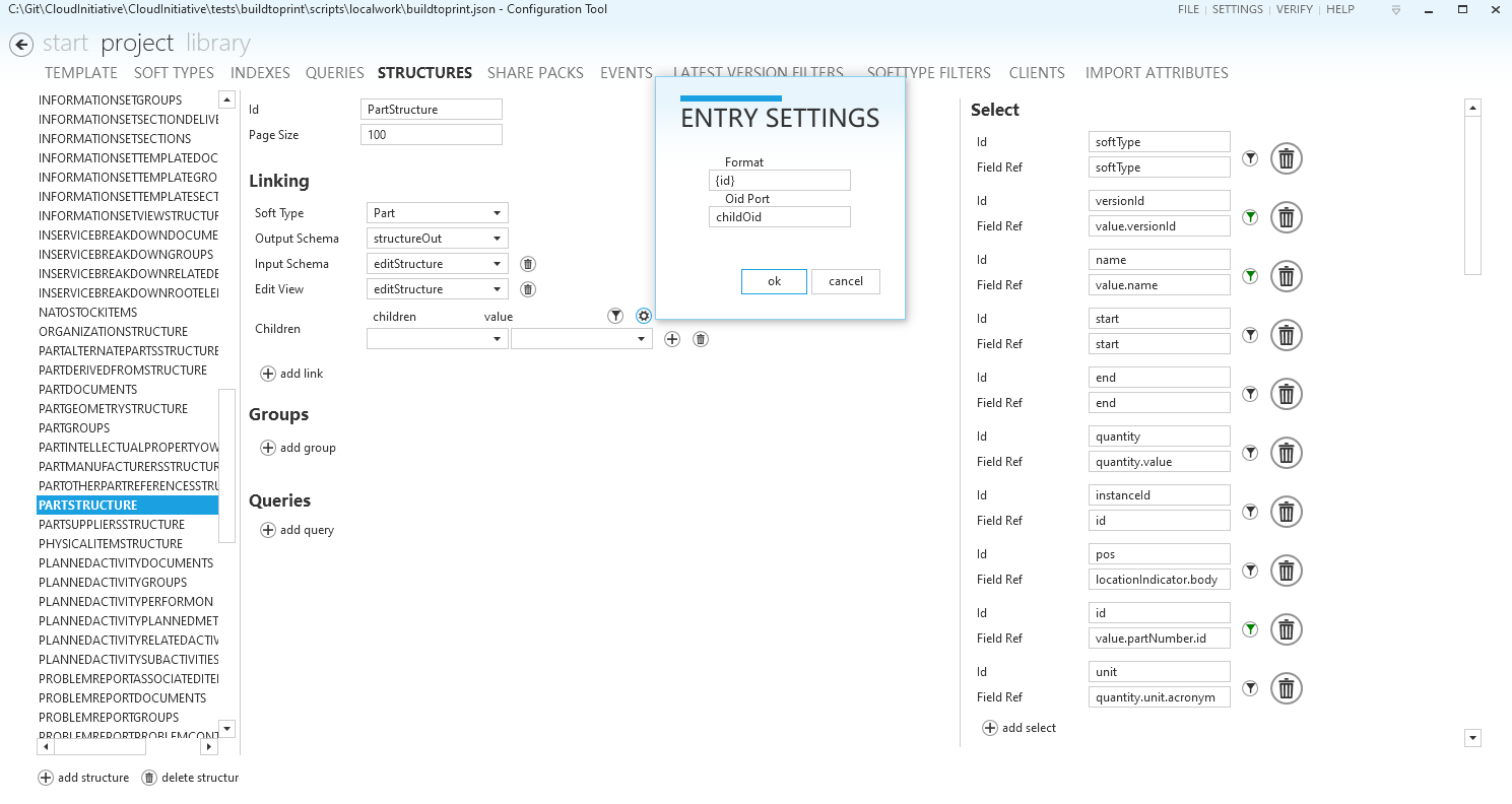 Structure selection configuration Structure selection configuration
