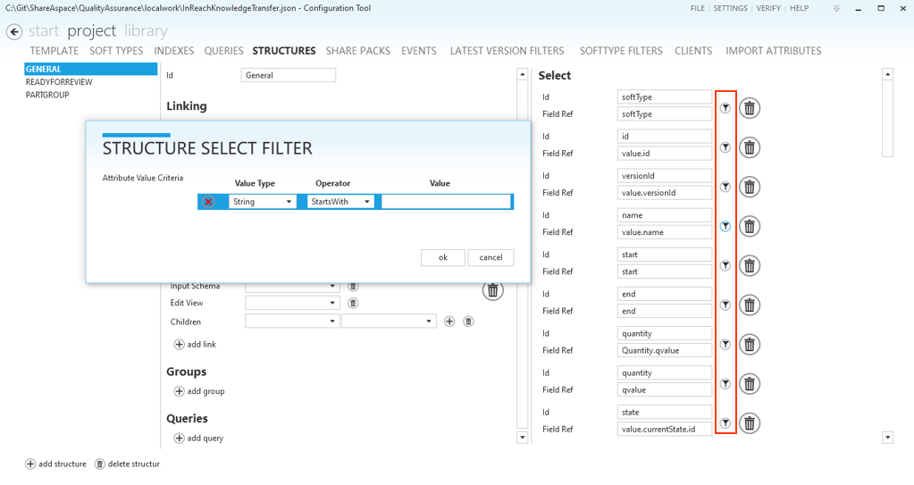 Structure column filter, config tool Structure column filter, config tool
