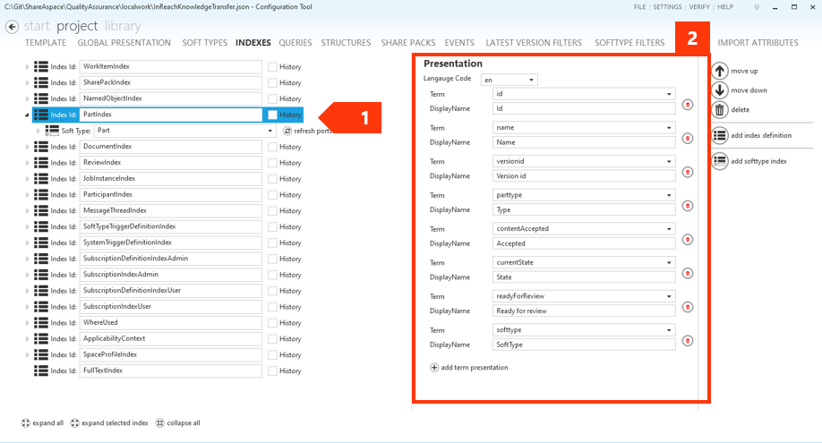 Index presentation labels Index presentation labels