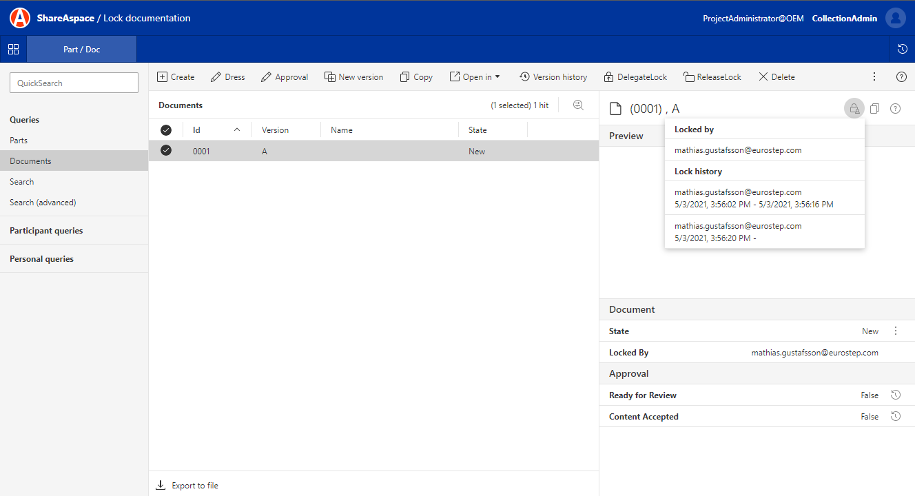 Lock indicator and lock history Lock indicator and lock history