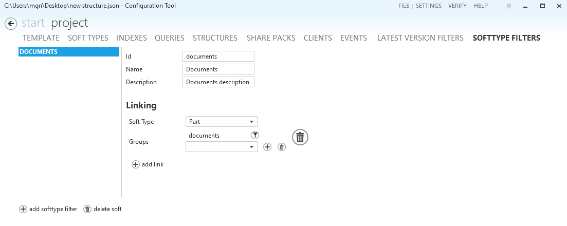 Configuration of SoftType filters