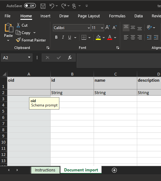 Excel schema prompt Excel schema prompt